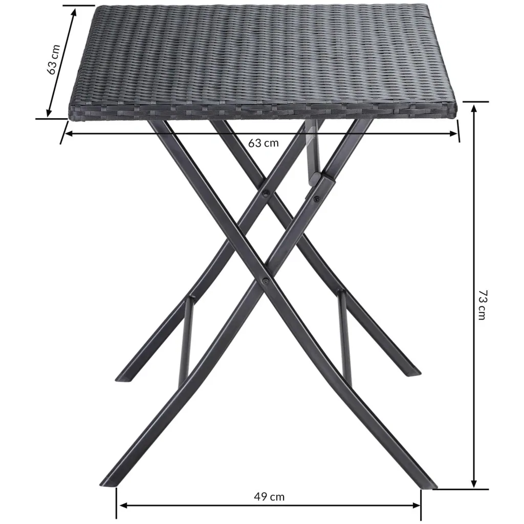 Klapptisch Polyrotan Schwarz, 63 x 63 x 73 cm