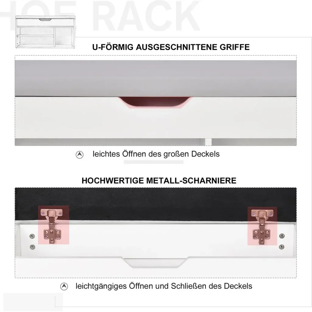 Sitzbank mit Schuhregal und Stauraum unter Polstersitzbank Weiß