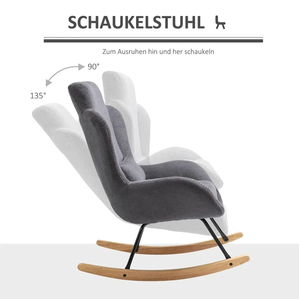 Schaukelstuhl Liegestuhl Lesesessel 90-135° Schaukel Leinen Gummiholz Dunkelgrau 75 x 95 x 110 cm