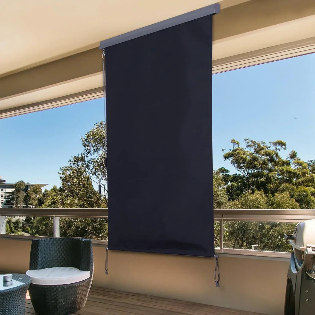 Seitenmarkise Windschutz Sichtschutz mit Handkurbel Polyester + Aluminium Grau 120 x 200 cm