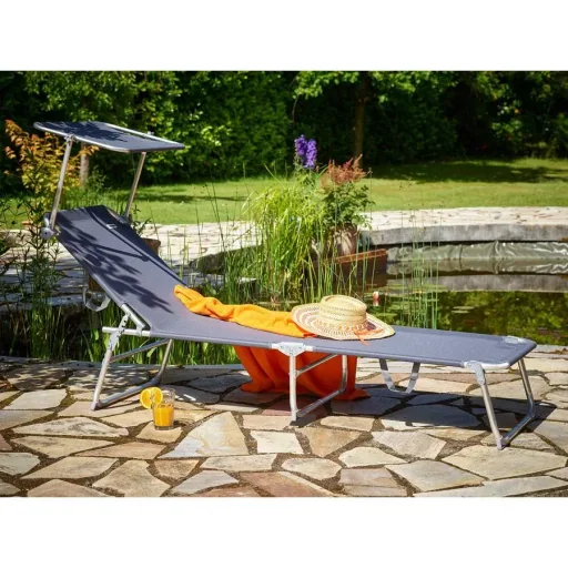 Liegestuhl 'Ibiza' mit Schiebedach aluminiumgrau 190 x 59 x 29cm