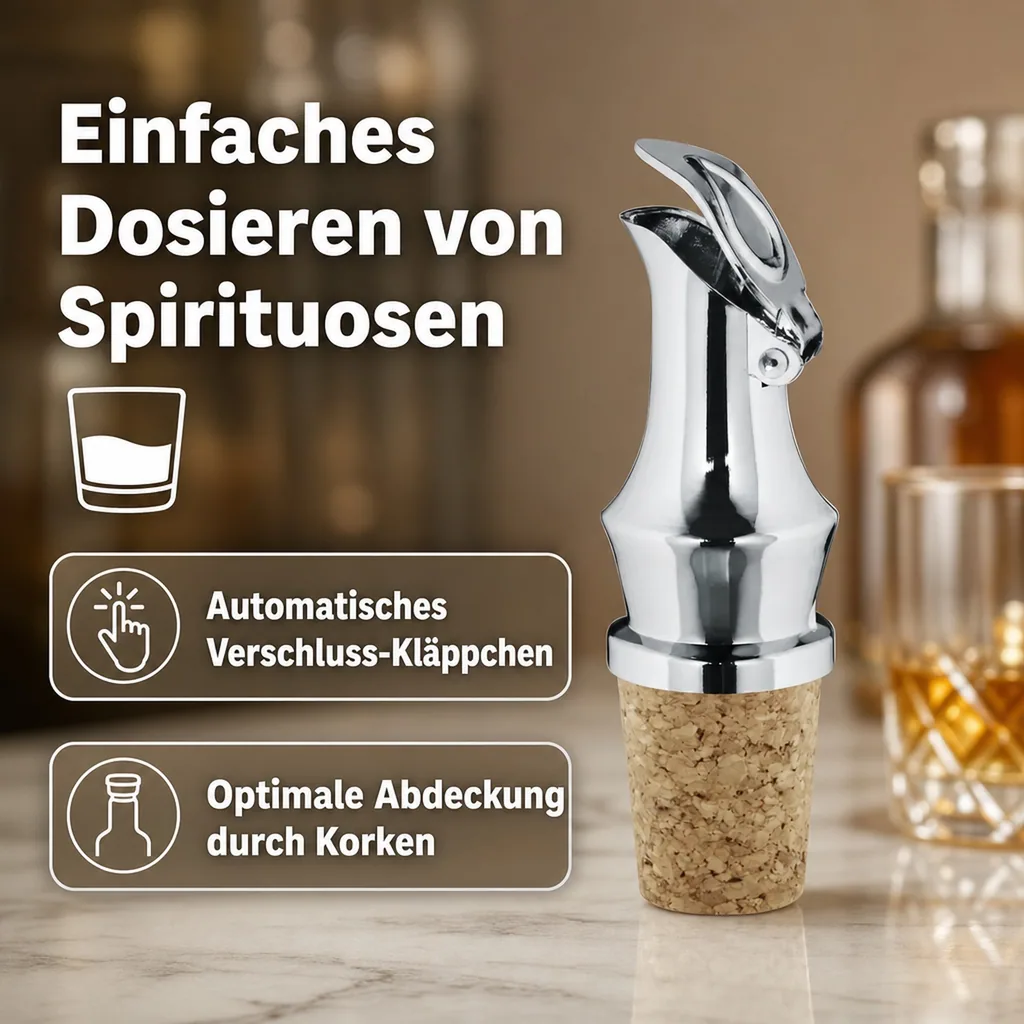 Flaschenausgießer, Ausgießer für flaschen - FROG, Metall-Ausg. mit Kläppchen und Naturkorken