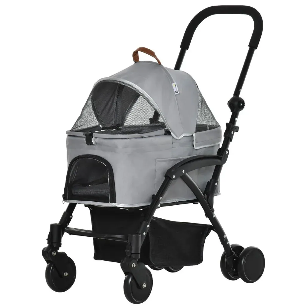 2-in-1 Hundebuggy Transporttasche Katzenbuggy mit Universal Rad abnehmbar Abdeckung Oxford Grau+Schwarz 76,5 x 48 x 99 c