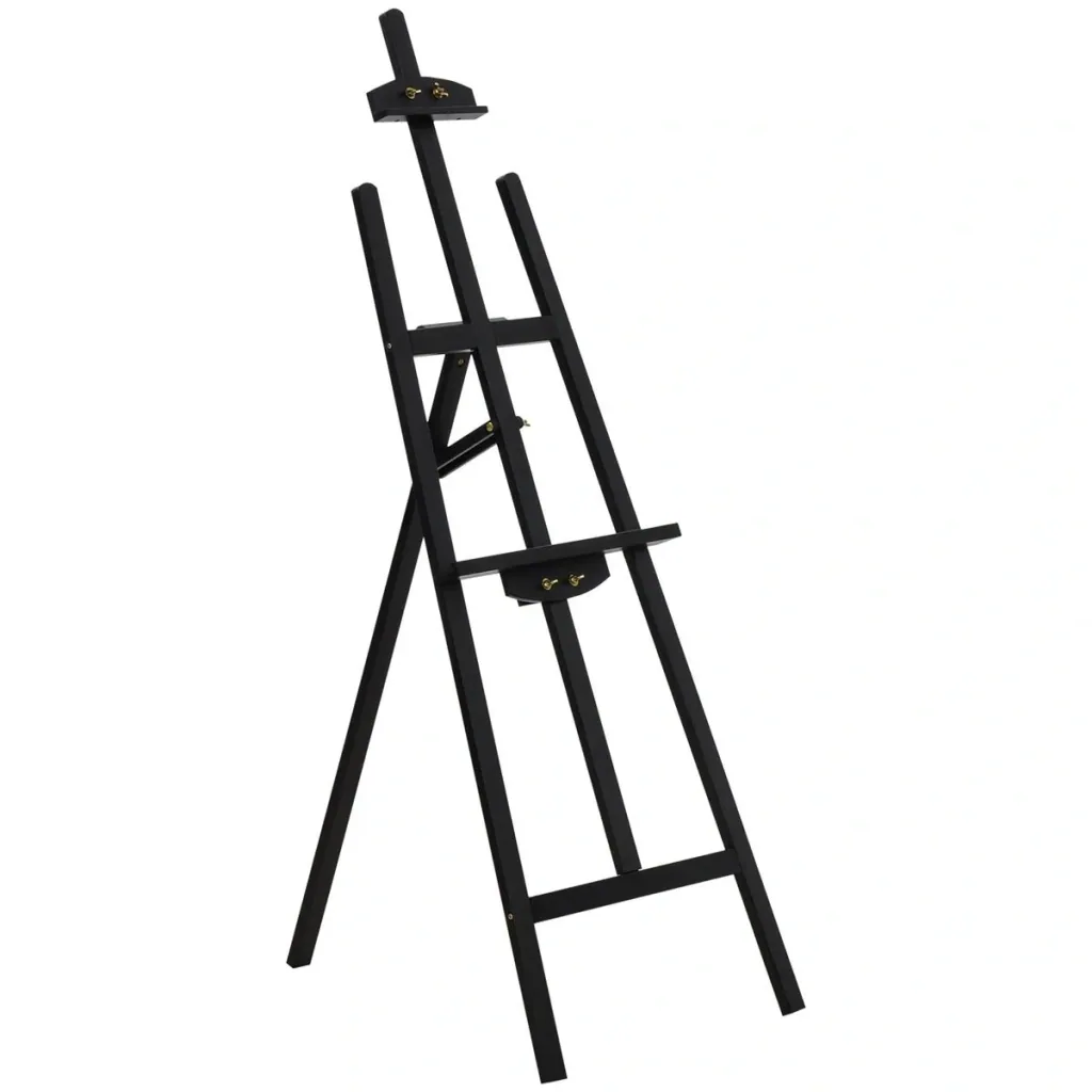 Staffelei Keilrahmen Atelierstaffelei 90° einstellbar mit Halterung Kiefernholz Schwarz 51,5 x 71,5 x 134,5 cm
