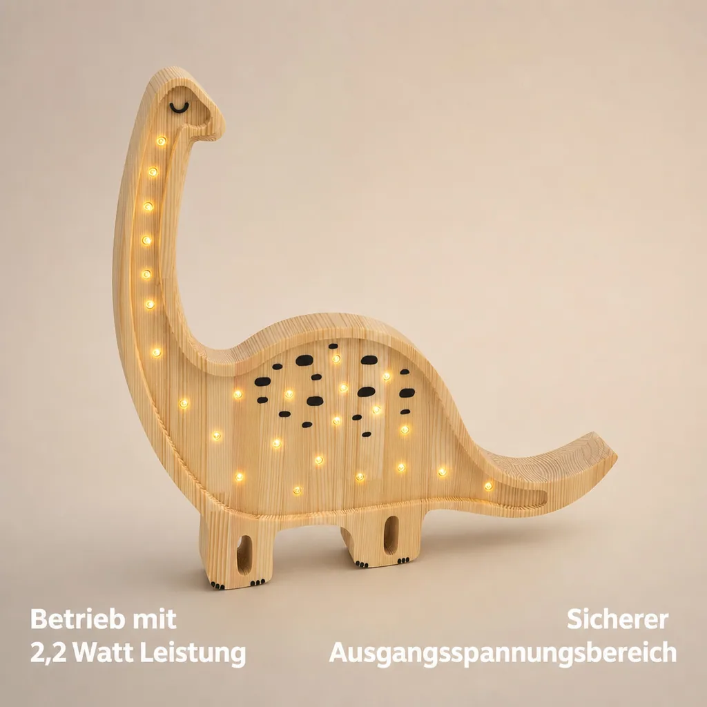 Little Lights Nachtlicht Kinder, Nachtlampe Dinosaurier - 100% Kiefernholz natur
