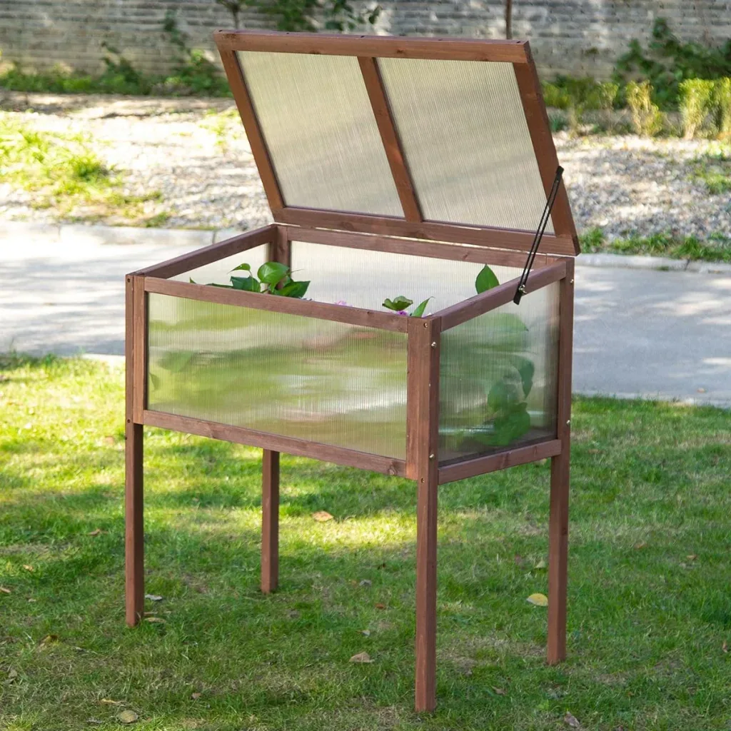 Hochbeet aus Holz Frühbeet Gewächstisch Kräuterbeet Pflanzkasten für Garten, Balkon und Terrasse Braun Tannenholz PC-Pla