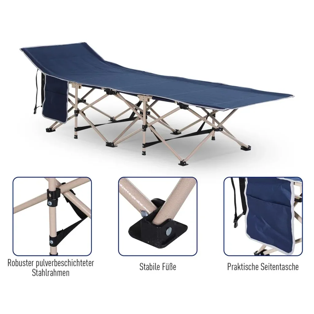 Feldbett mit Aufbewahrungstasche blau/beige