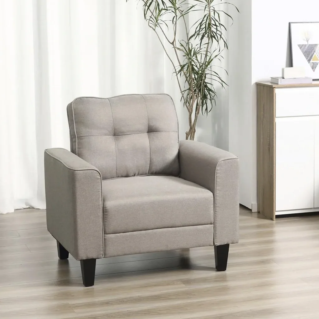 Schlafsessel Schlafsofa Sofabett Einzelsofa mit Rückenlehne Leinenstoff Schaumstoff Gummiholz Schwarz+Beige 90 x 72 x 91