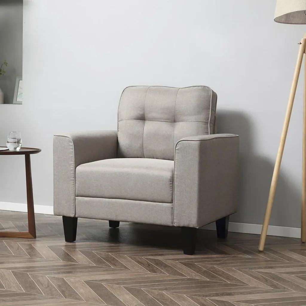 Schlafsessel Schlafsofa Sofabett Einzelsofa mit Rückenlehne Leinenstoff Schaumstoff Gummiholz Schwarz+Beige 90 x 72 x 91