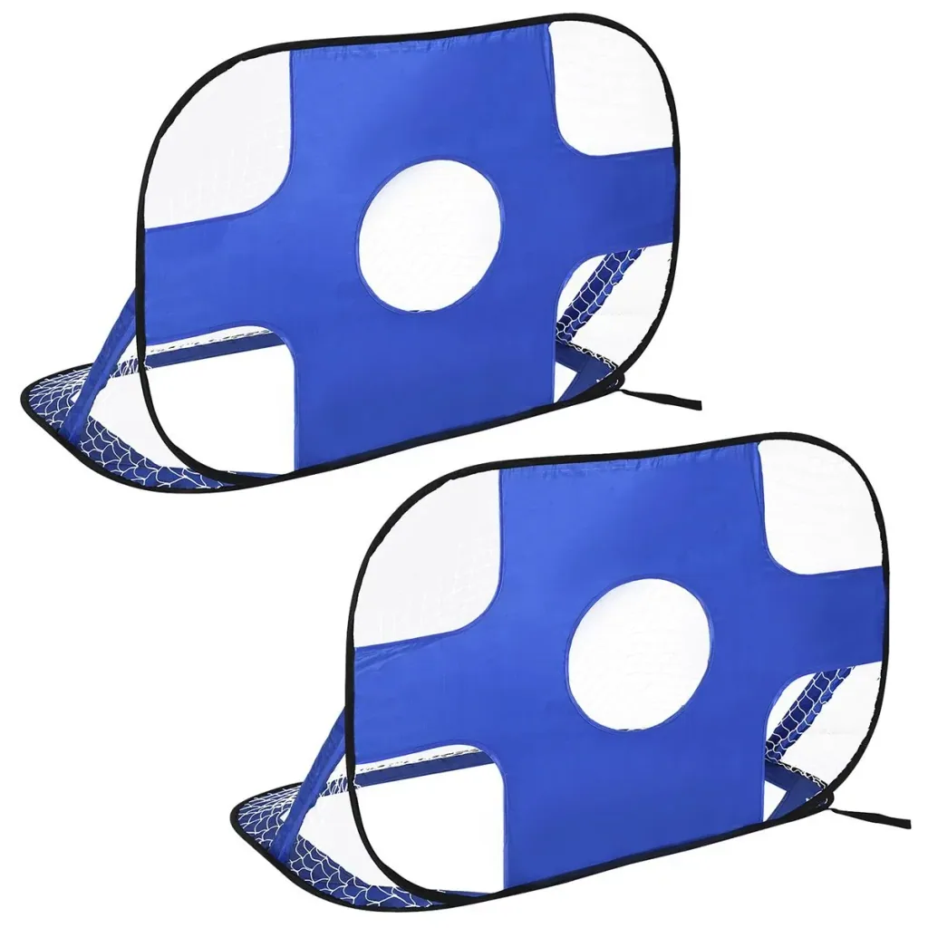 Fußballtore, Pop Up Tor, Tragbares Fußballnetz, 2er Set Minitore, mobil mit Tragetasche, Faltbar, Blau, 123 x 80 x 80 cm