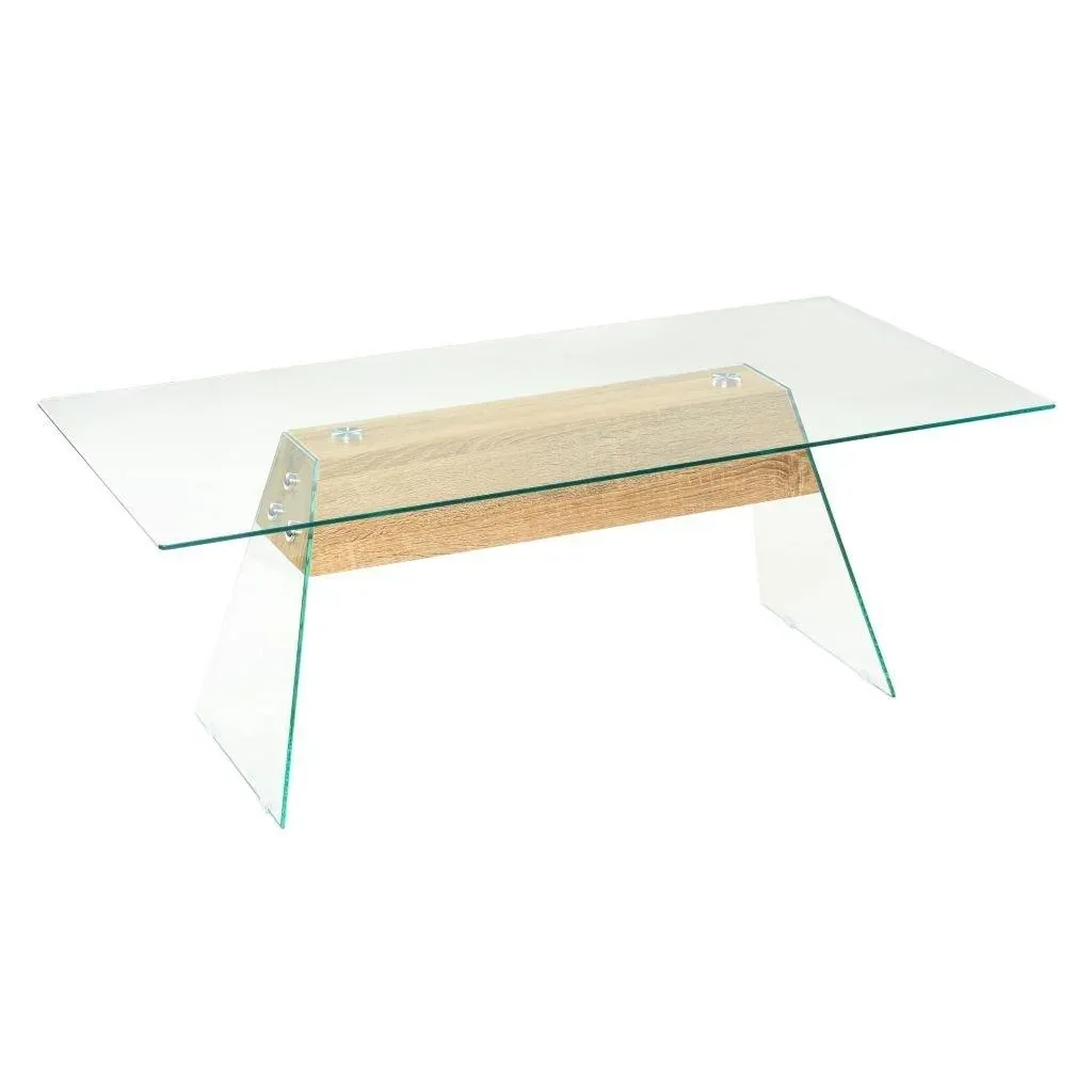 Couchtisch 110x55x40 cm MDF und Glas Farbe Eiche