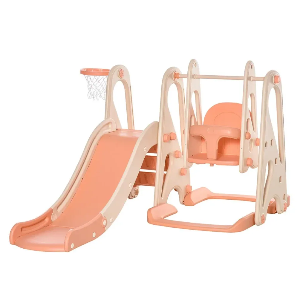 3 in 1 Spielturm mit Kinder Rutsche Basketballkorb Schaukel Leiter Spielzeug Gartenrutsche Babyrutsch für 18 Monate-5 Ja