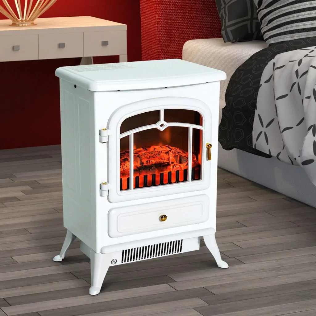 Elektrokamin Kaminofen Flammeneffekt Metall Glas Weiß L42 x B28 x H55 cm