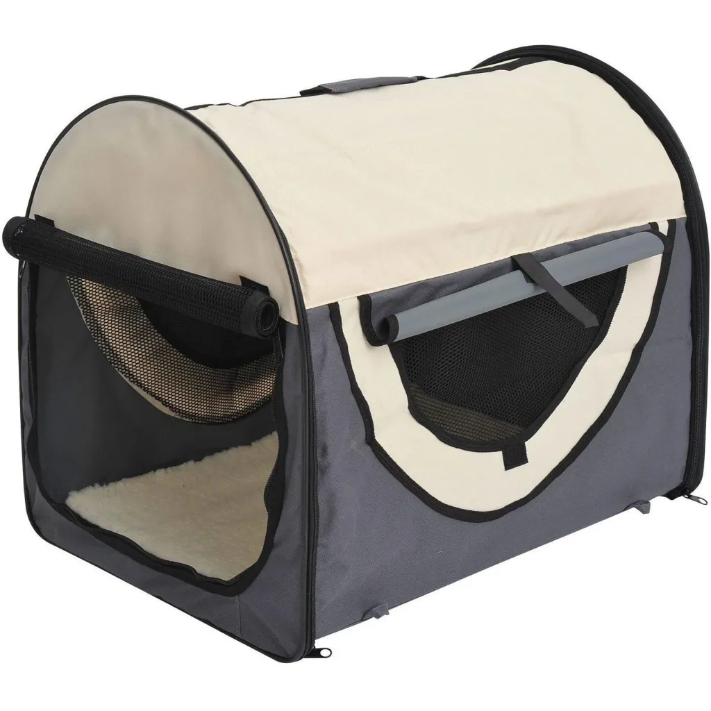 Hundetransportbox faltbar Größe S - 46x36x41 cm dunkelgrau-creme