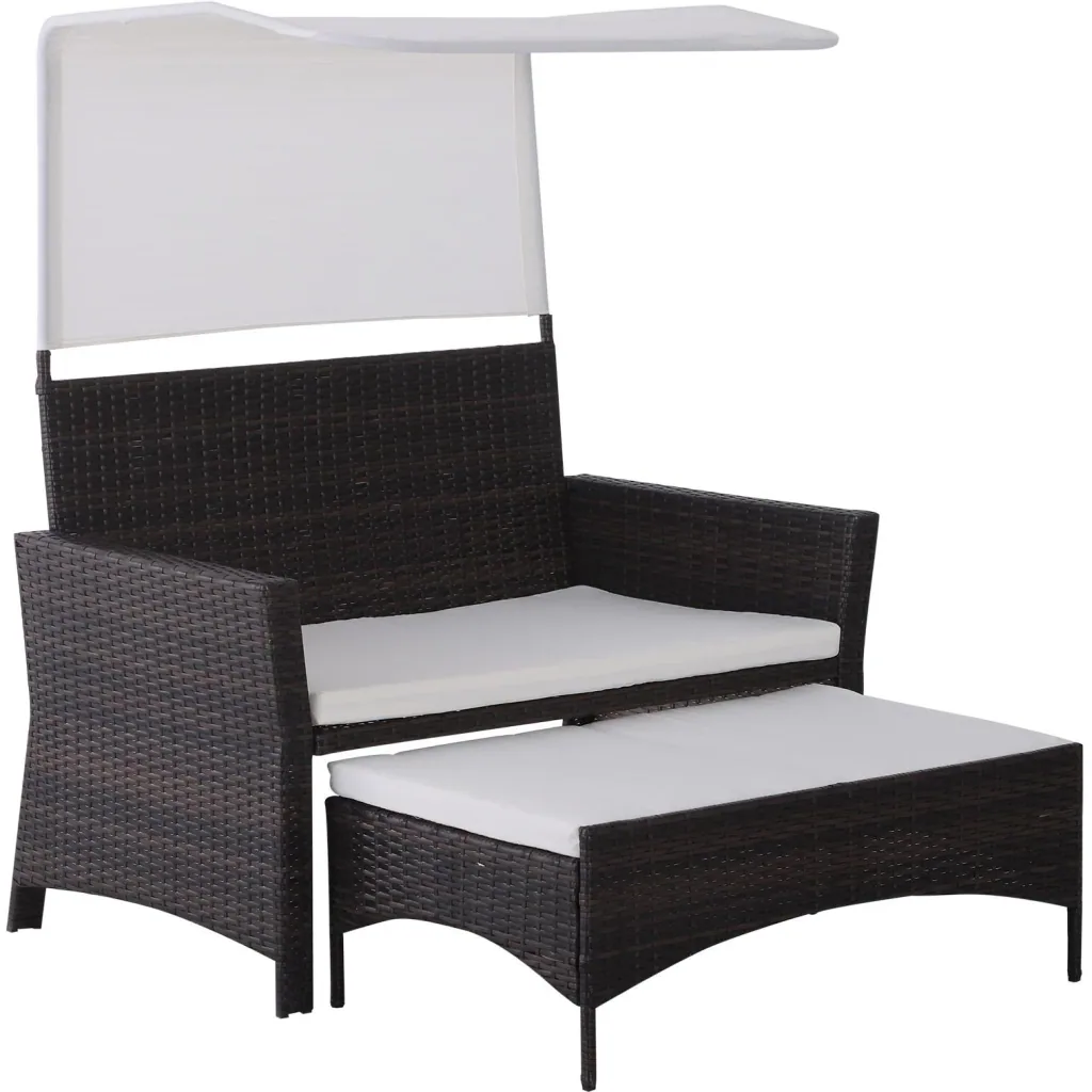 2-tlg, Gartensofa Gartenmöbel Lounge Gartenset Rattanmöbel Braun Polyrattan 1 x Hocker mit Sonnendach