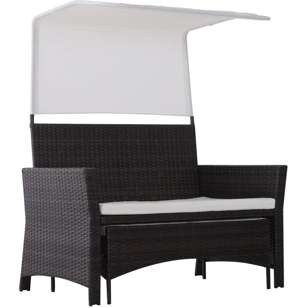 2-tlg, Gartensofa Gartenmöbel Lounge Gartenset Rattanmöbel Braun Polyrattan 1 x Hocker mit Sonnendach
