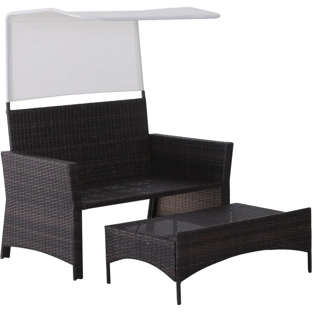 2-tlg, Gartensofa Gartenmöbel Lounge Gartenset Rattanmöbel Braun Polyrattan 1 x Hocker mit Sonnendach