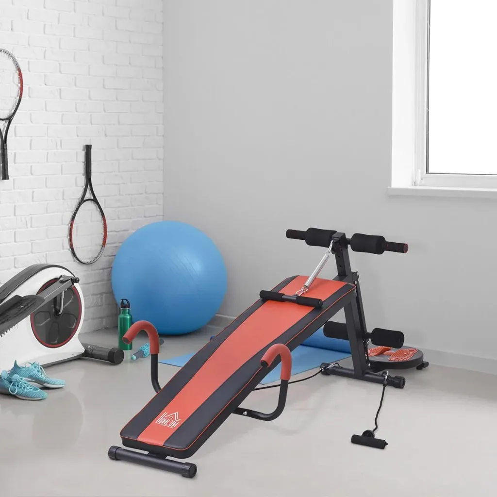 Sit Up Bank Bauchtrainer Trainingsbank Fitnessbank Verstellbar Gepolstert mit Widerstand 120 kg Belastbarkeit Rot+Schwar