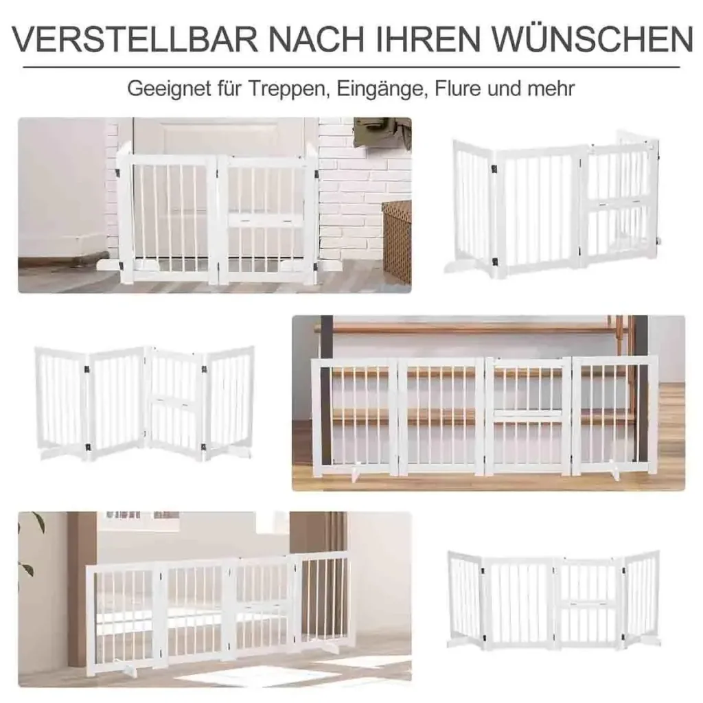 Hunde Absperrgitter Türschutzgitter Schutzgitter Konfigurationsgitter klappbar mit 4 Stücke Kiefernholz Weiß 215 x 38 x