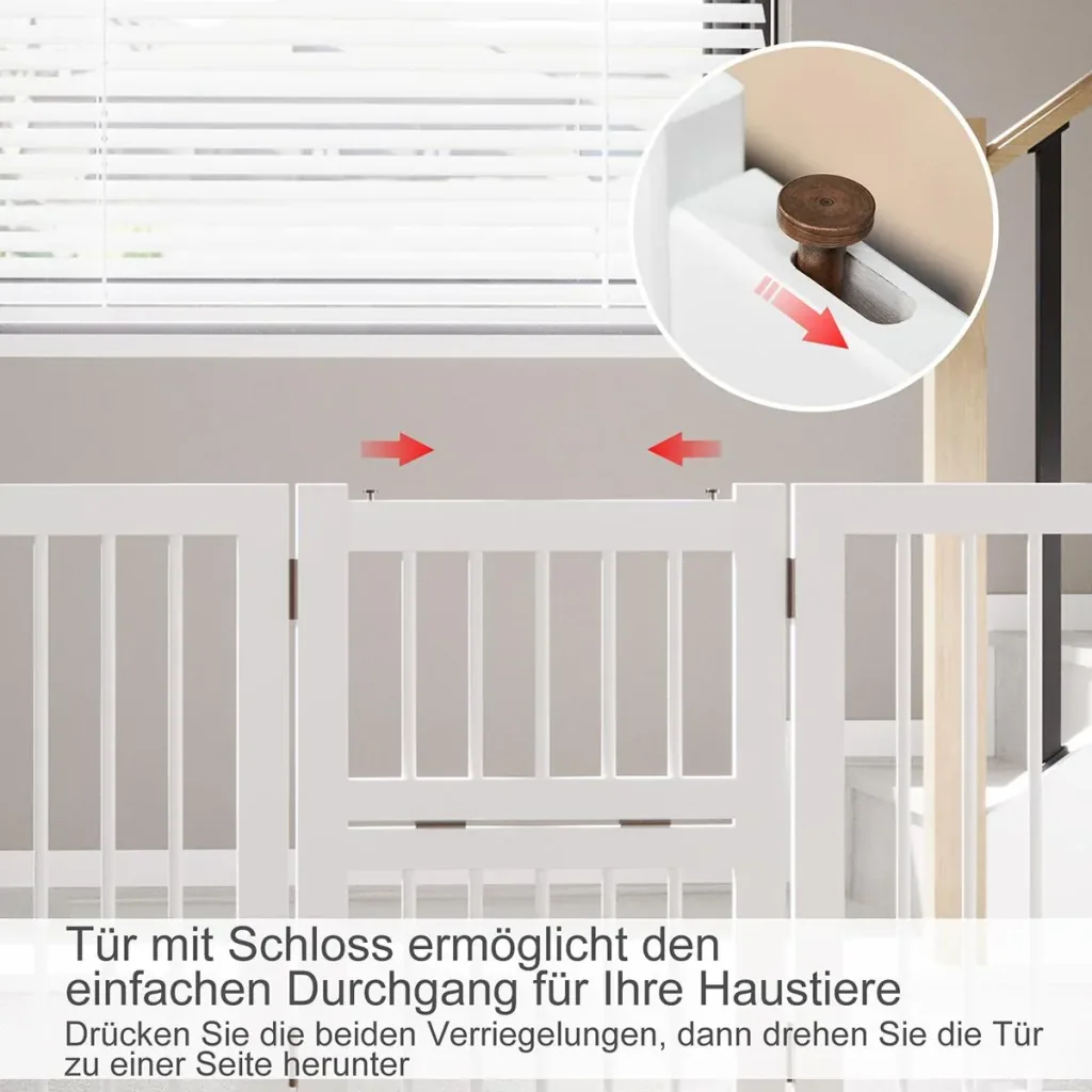 Hunde Absperrgitter Türschutzgitter Schutzgitter Konfigurationsgitter klappbar mit 4 Stücke Kiefernholz Weiß 215 x 38 x