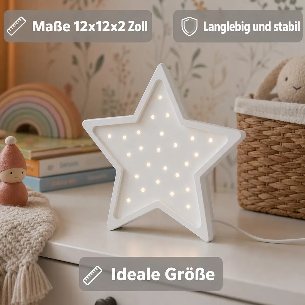Little Lights Nachtlicht Kinder, Nachtlampe Stern - 100% Kiefernholz natur