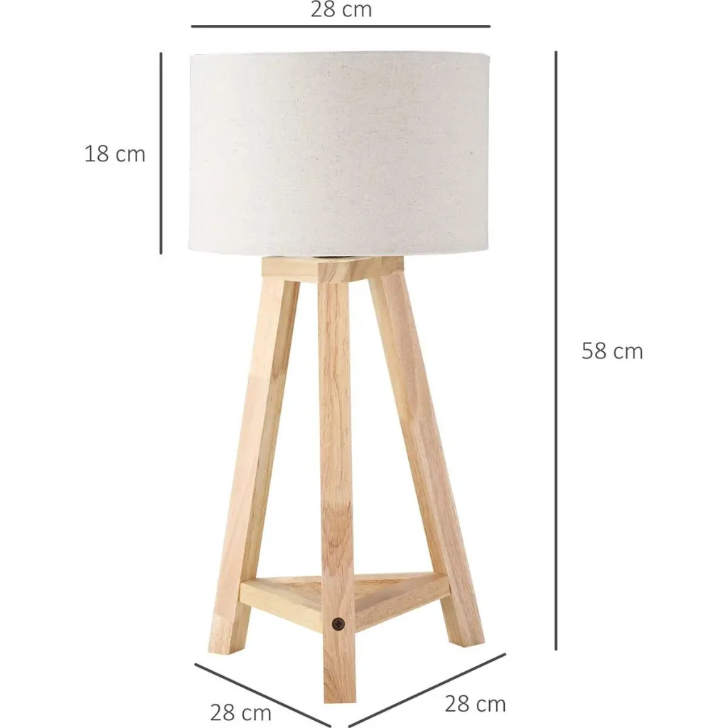 Tischlampe aus Holz Nachttischlampe 58 cm Tischleuchte E27-Fassung 40 W Leinen-Schirme Holzfuß Weiß+Natur