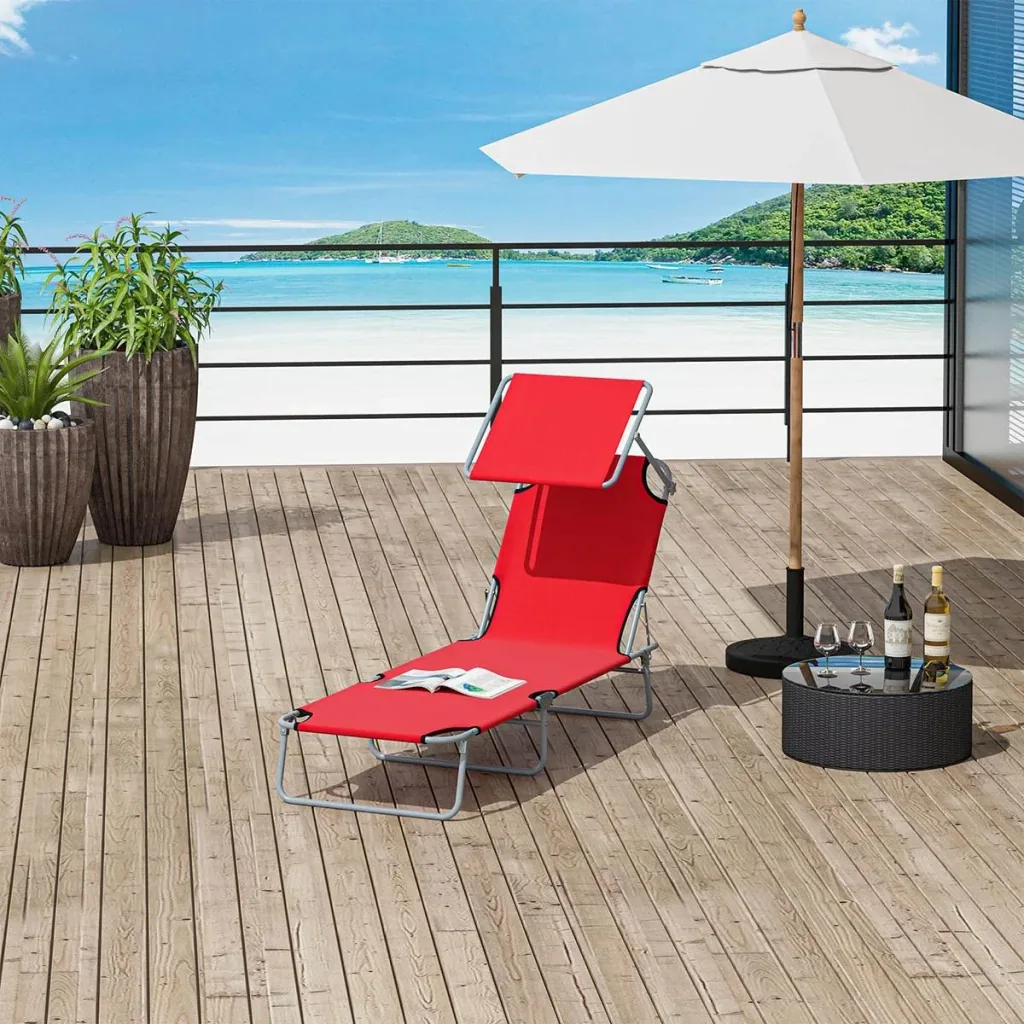 Sonnenliege Gartenliege Wellnessliege Strandliege klappbar mit Sonnenschutz Rot