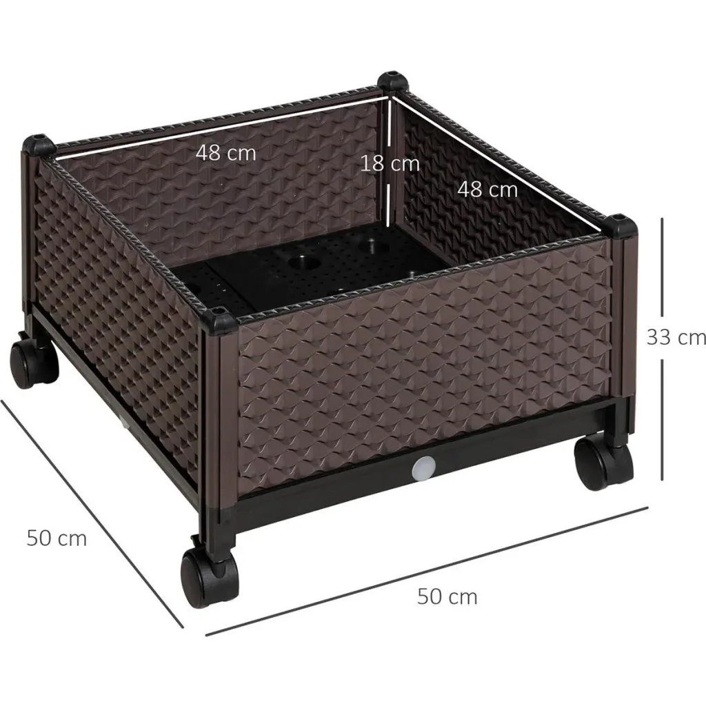 Hochbeet 2-teiliger DIY Pflanzkasten mit Rollen Abflusslöchern Pflanzkasten Blumenkasten Frühbeet Kunststoff Braun