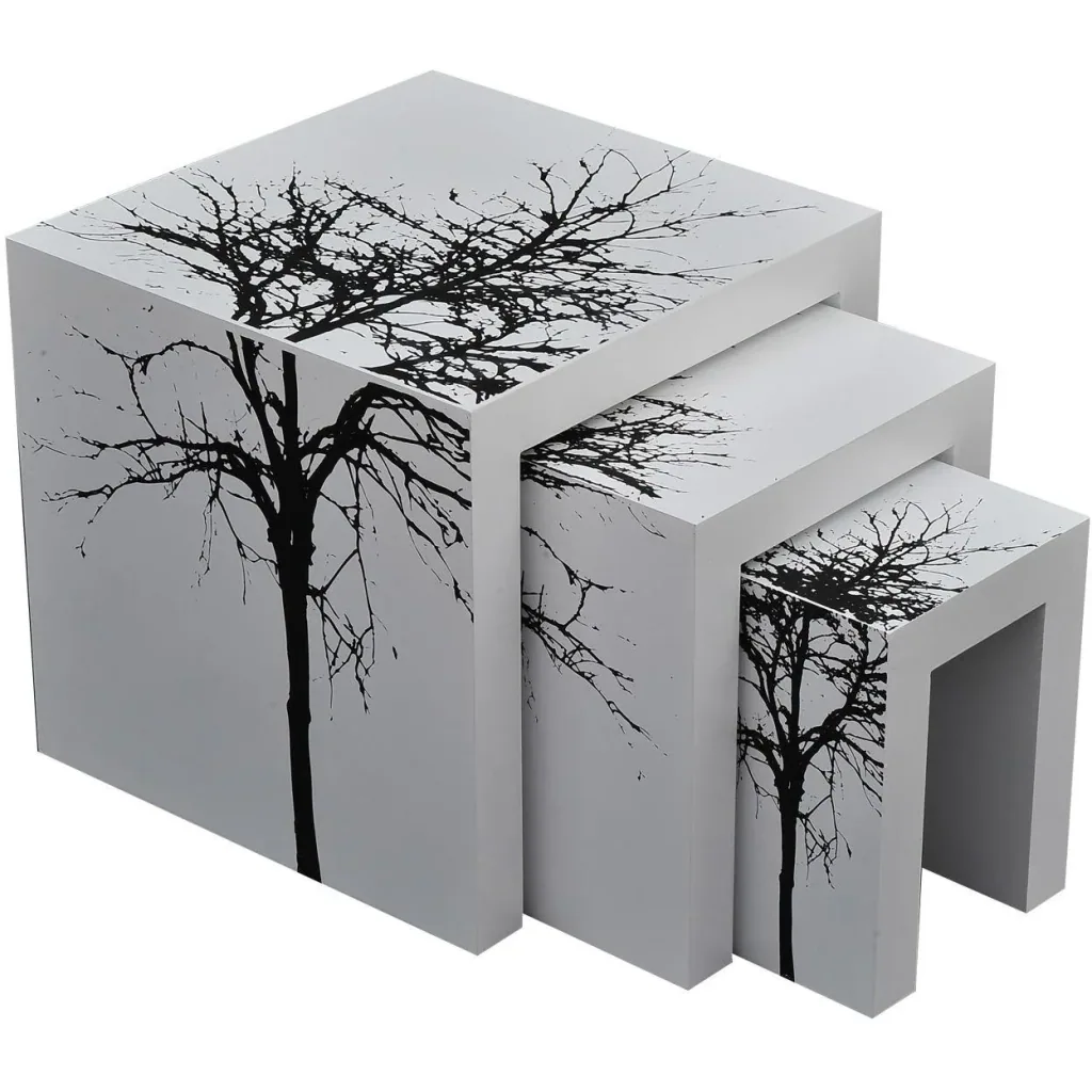 3er Set Beistelltisch Satztische Couchtisch Holz Tisch lackiert gebogen