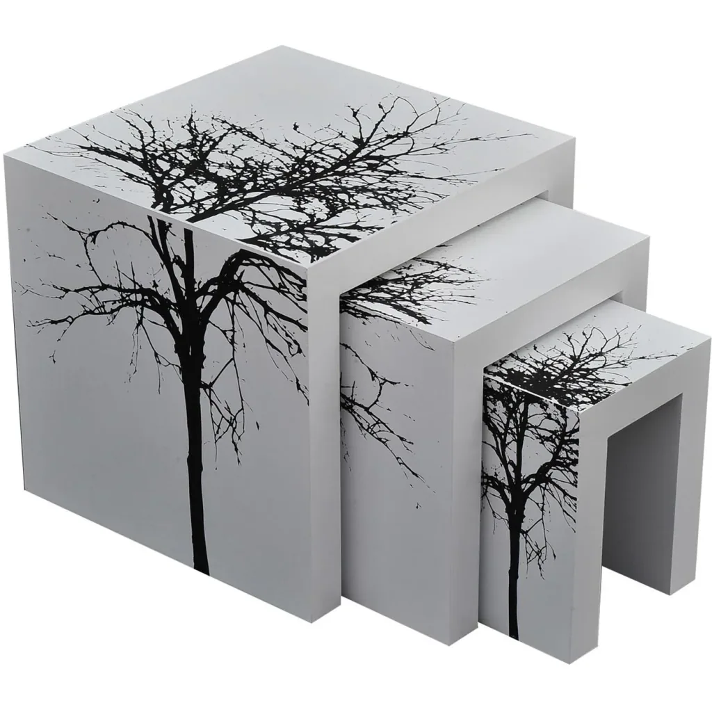 3er Set Beistelltisch Satztische Couchtisch Holz Tisch lackiert gebogen