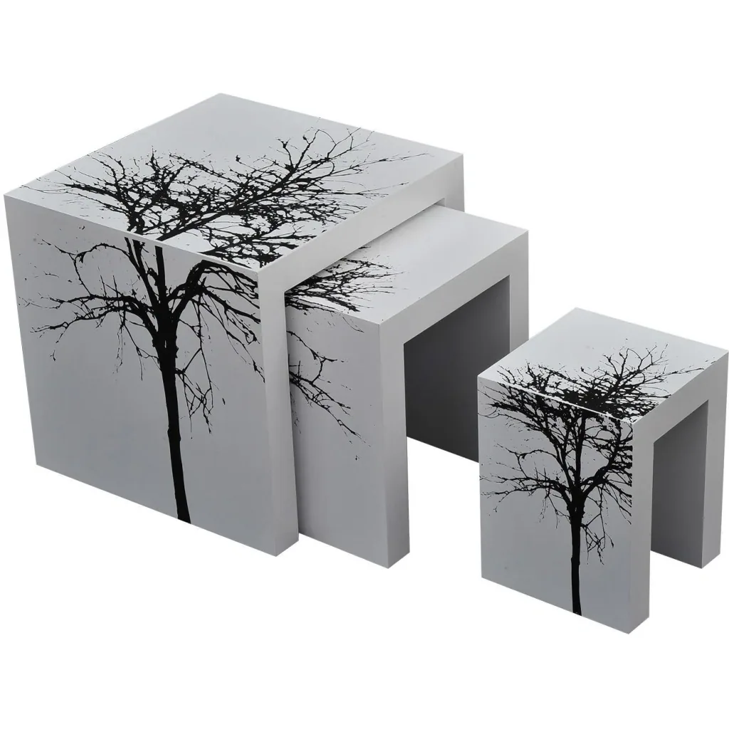 3er Set Beistelltisch Satztische Couchtisch Holz Tisch lackiert gebogen