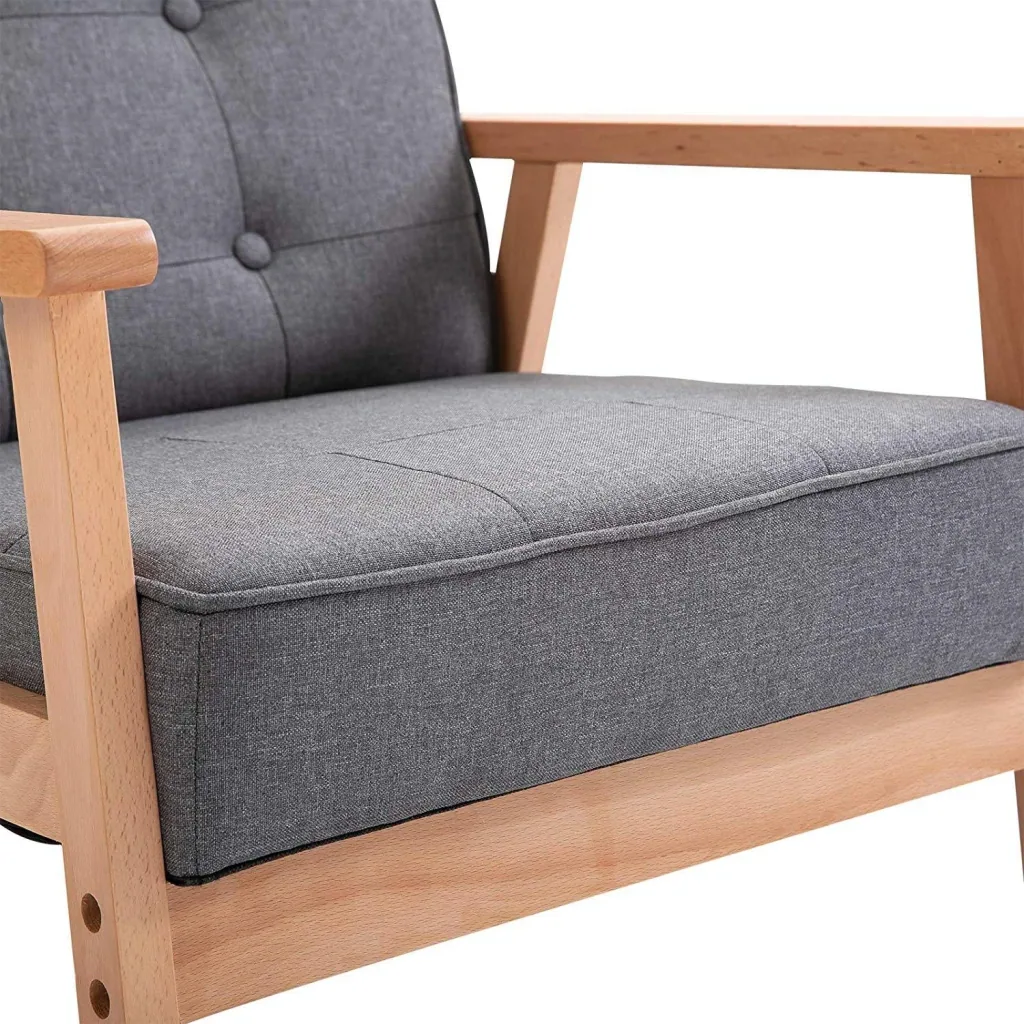 Einzelsofa Loungesessel Polsterstuhl mit Armlehnen Holzrahmen Leinen Grau 64,5 x 70 x 70 cm