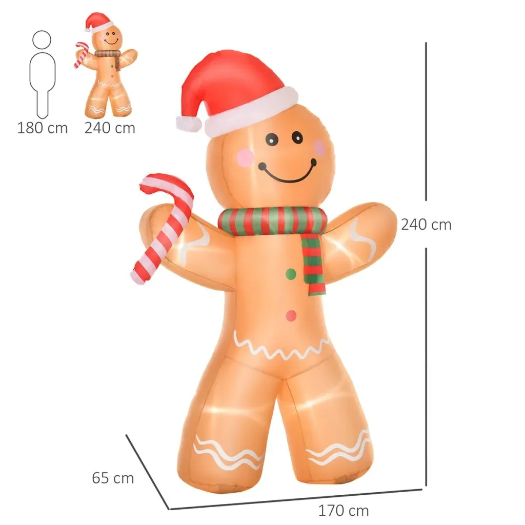 Aufblasbarer Lebkuchenmann 2,4 m Weihnachtsdekoration mit Lichtern Aufblasbares Modell Weihnachten Gärten Dekoration aut