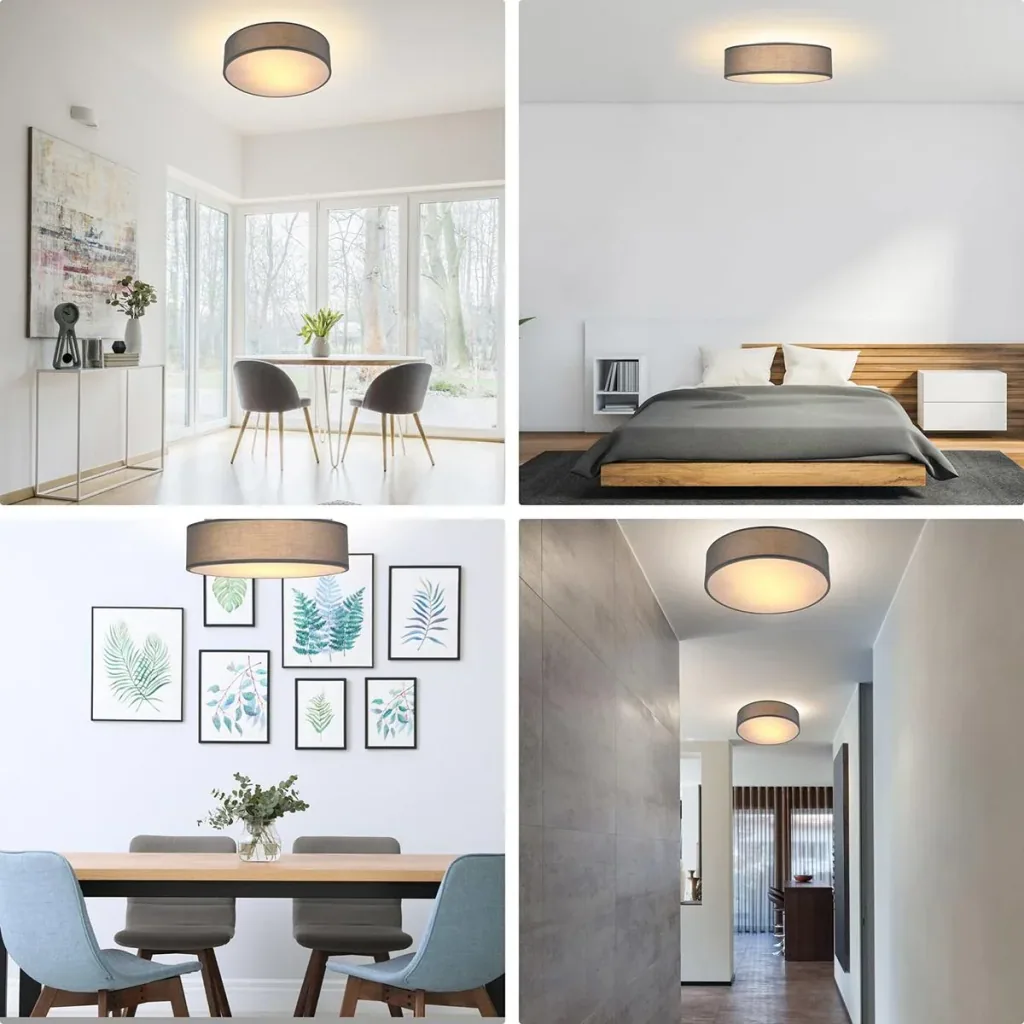 Deckenleuchte - Grau - Stoff - Ø38cm