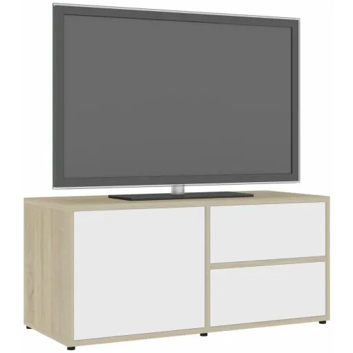 TV-Möbel 80x34x36 cm Spanplatte weiß und Sonoma-Eiche