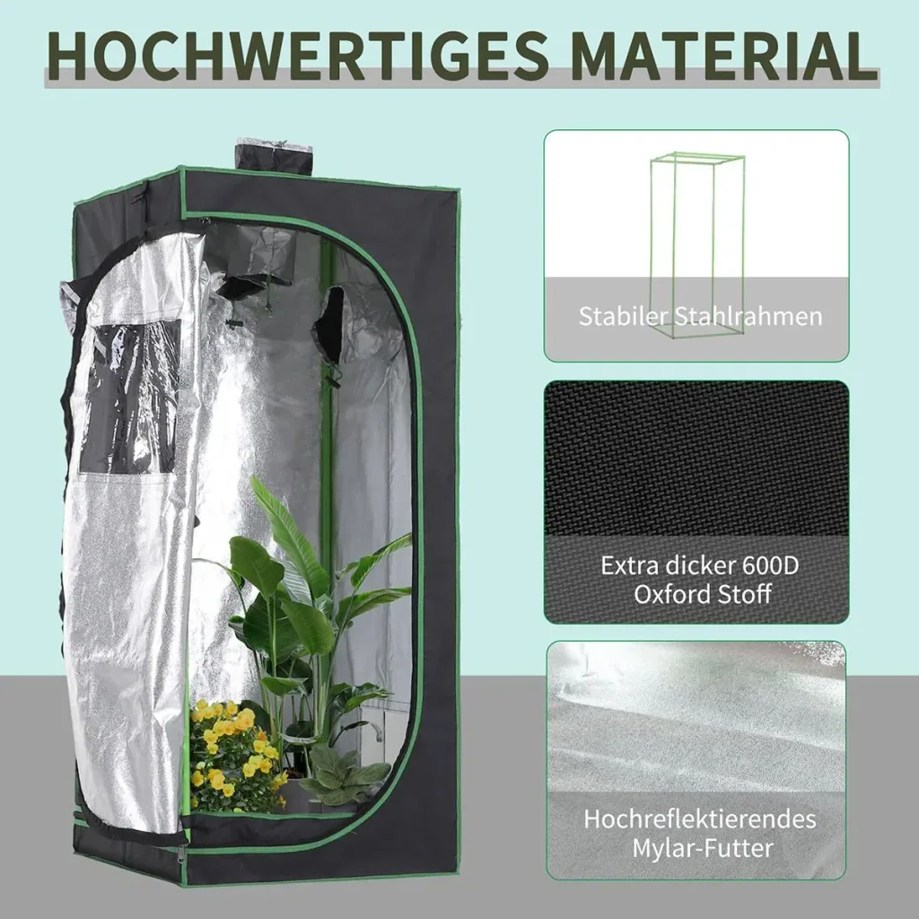 Growbox Growzelt Growschrank Gewächshaus Zuchtschrank Pflanz 600D Oxford Tuch Stahl Schwarz+Grün 60 x 60 x 140 cm