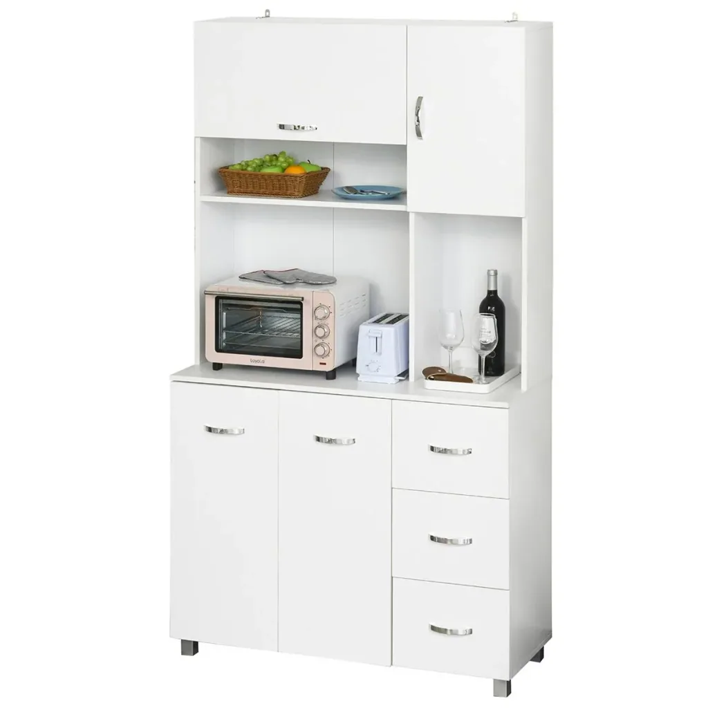 Küchenschrank Aufbewahrungsschrank Sideboard mit 3 Schubladen Hochschrank mit verstellbaren Ablagen Kommode Weiß 100x 39