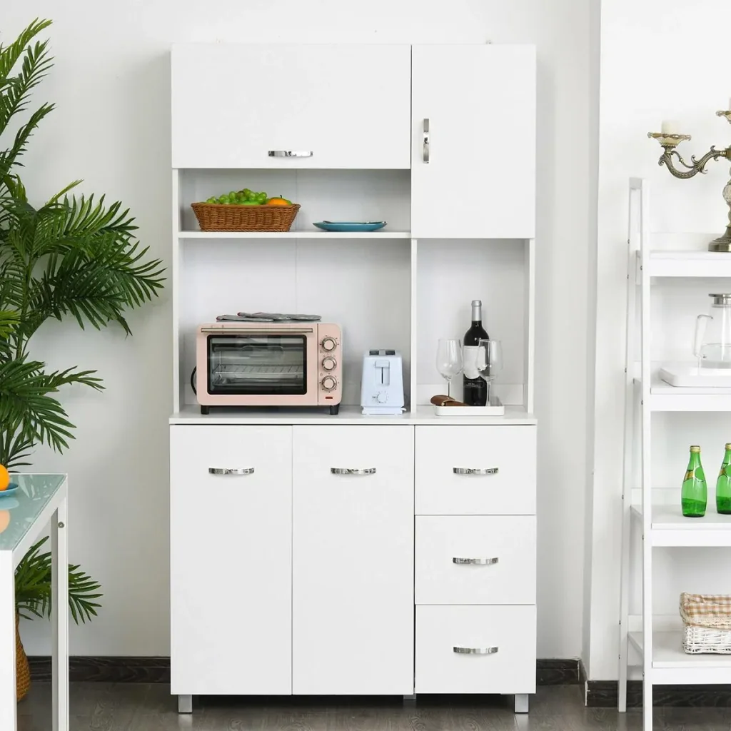 Küchenschrank Aufbewahrungsschrank Sideboard mit 3 Schubladen Hochschrank mit verstellbaren Ablagen Kommode Weiß 100x 39