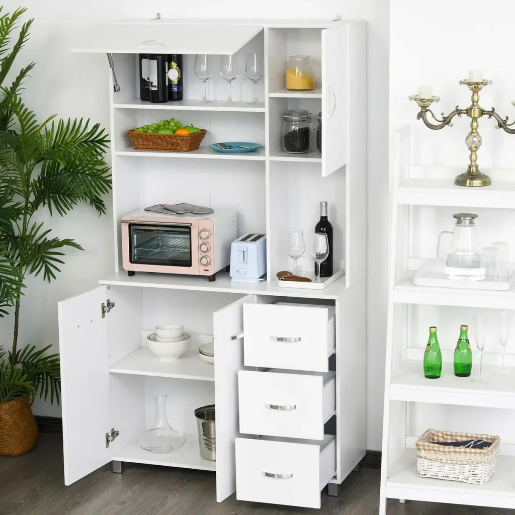 Küchenschrank Aufbewahrungsschrank Sideboard mit 3 Schubladen Hochschrank mit verstellbaren Ablagen Kommode Weiß 100x 39