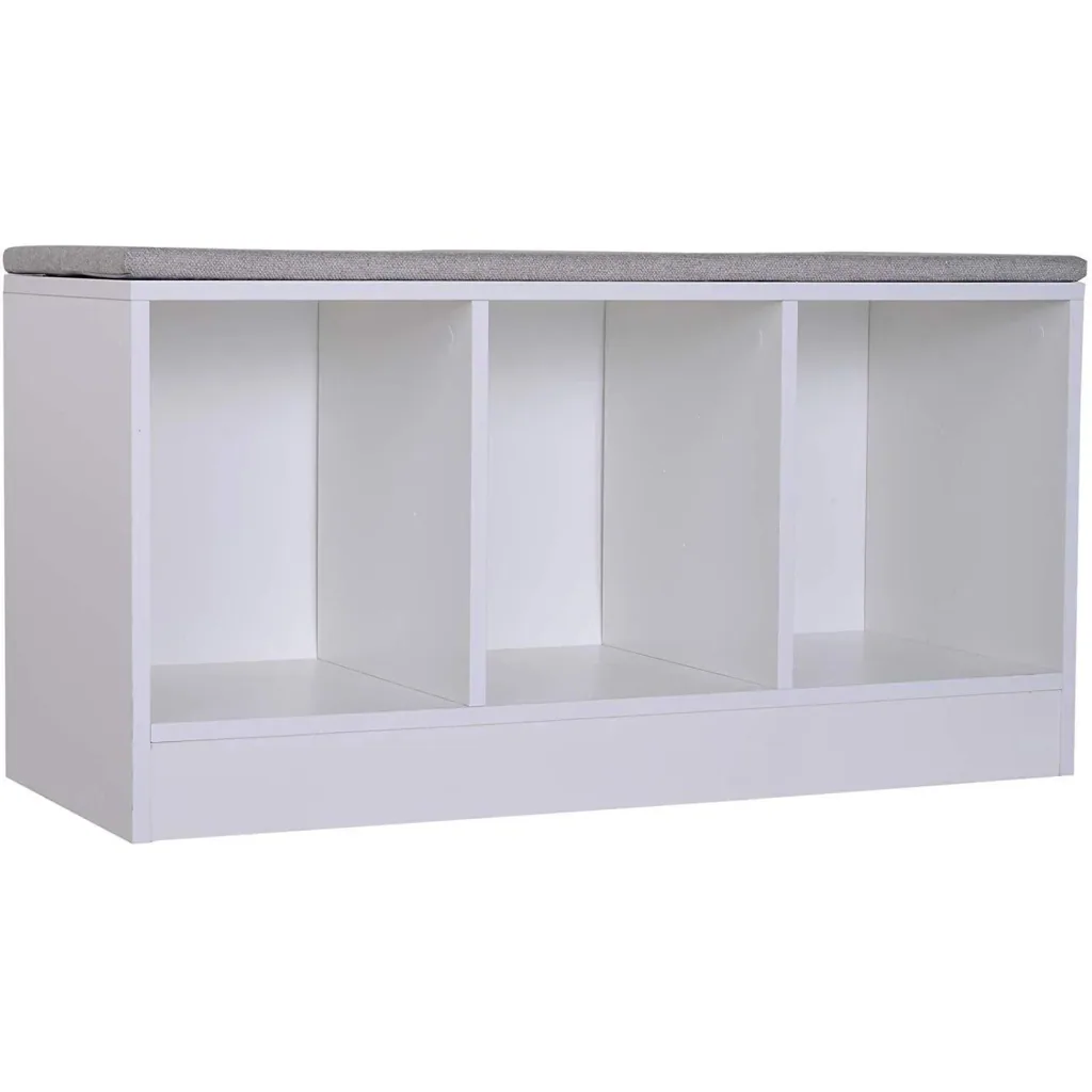 Schuhbank mit Sitzkissen Schuhschrank Schuhregal Lowboard Garderobe Flur Diele Holz Weiß 89,6 x 35,6 x 47 cm