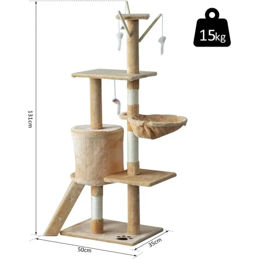 Katzenkratzbaum mit 4 Spielmäusen beige/weiß