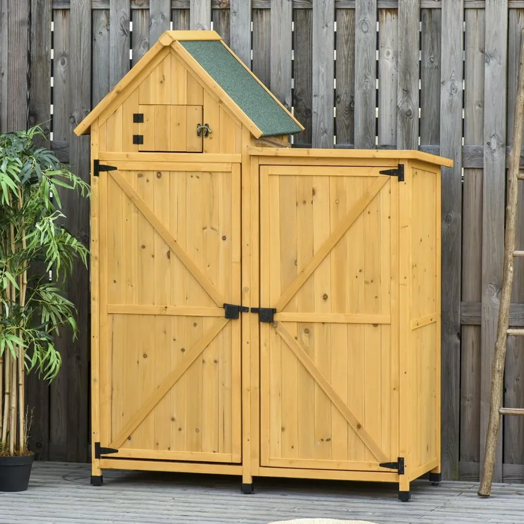 Gartenhaus Gerätehaus Gartenschuppen Doppeltür-Design Holz für den außenbereich wetterfest 138 x 54,5 x 175 cm Gelb