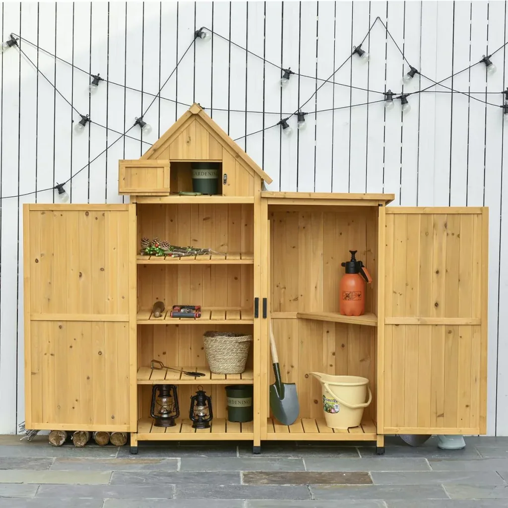 Gartenhaus Gerätehaus Gartenschuppen Doppeltür-Design Holz für den außenbereich wetterfest 138 x 54,5 x 175 cm Gelb