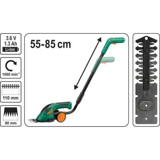 Accu-Gras- und Strauchschere mit Griff und Rädern - 85 cm - Inklusive Akku und Ladegerät