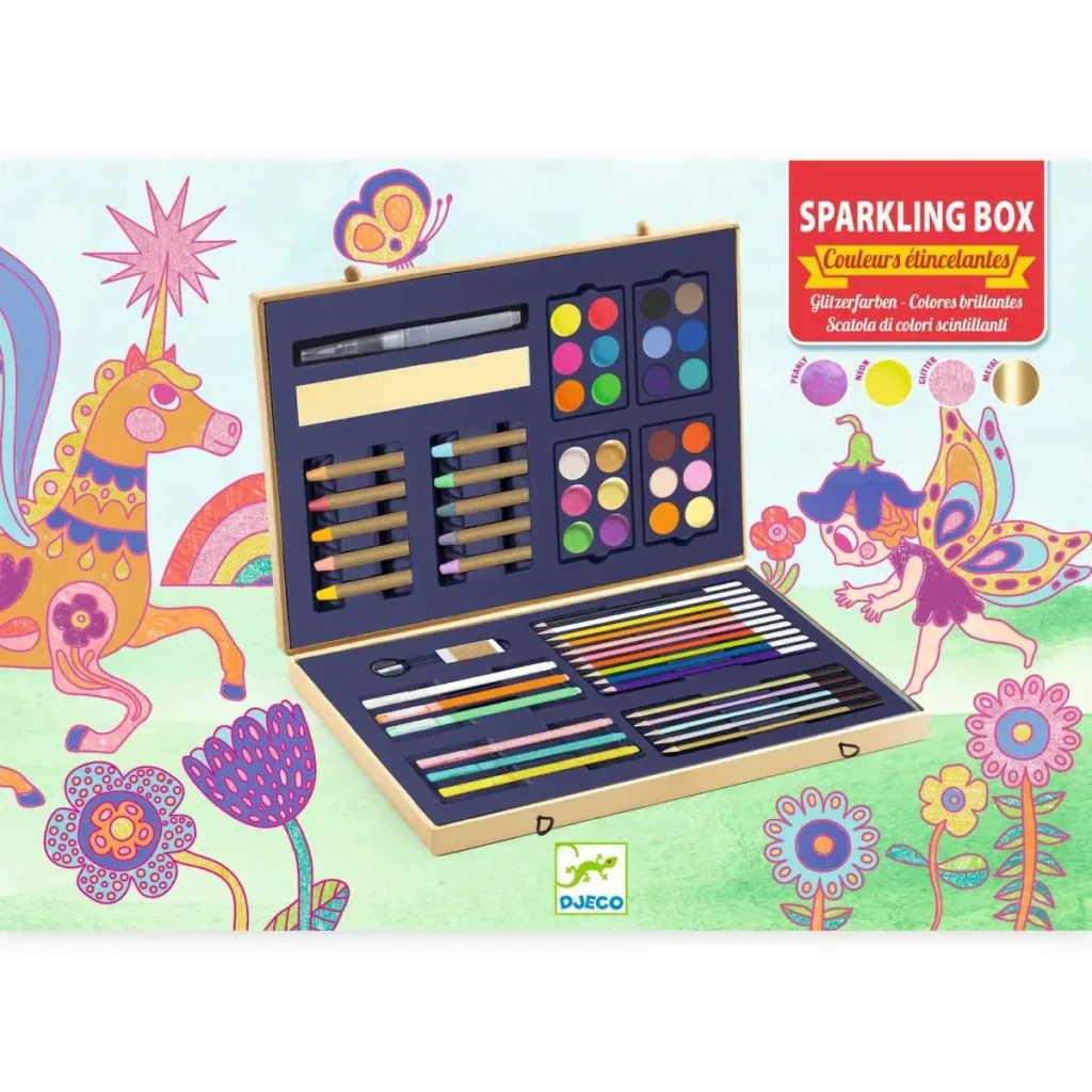 Djeco Malsets, Kunstbedarf, Künstlerset - Farben: Große Farbenbox Glitzer