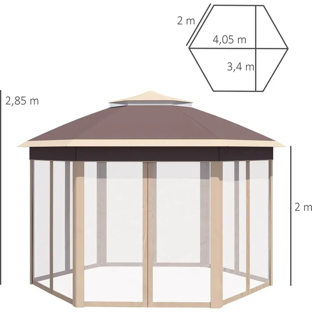 Gazebo faltbares Gartenzelt - 4 x 4 m - inkl. Tragetasche - sechseckig - Beige/Khaki