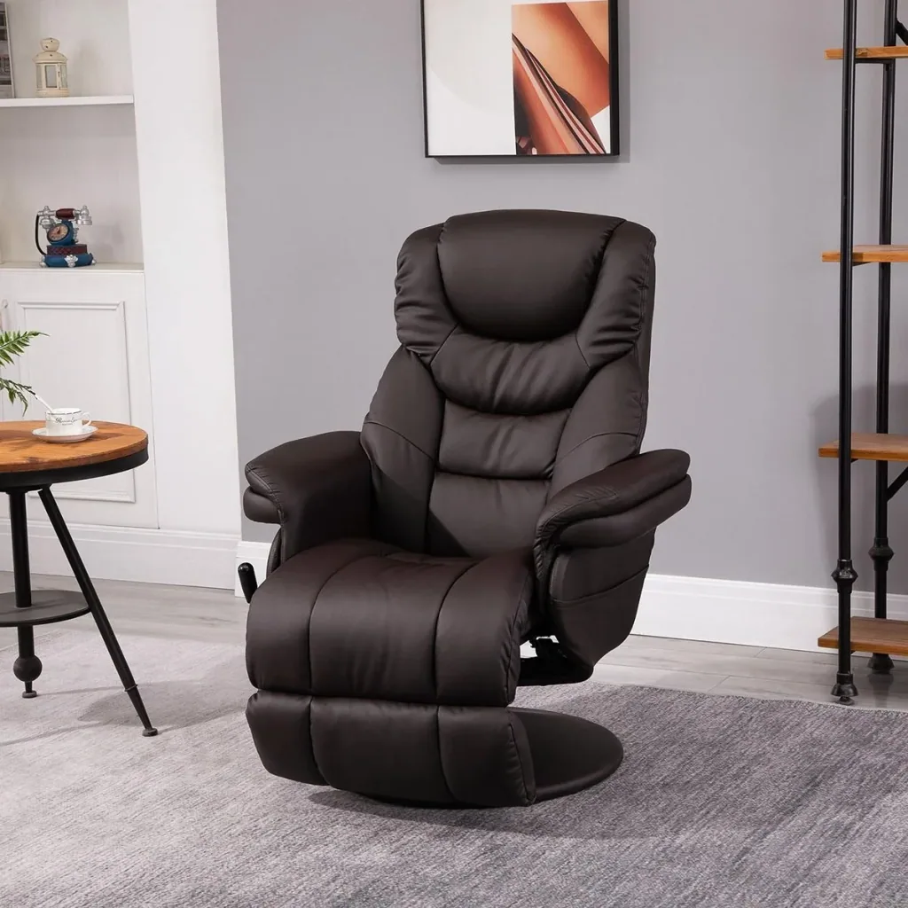 Relaxsessel, Fernsehsessel, Einzelsofa 135 °Neigung, Stahl+PU+Schaumstoff+Kunststoff, Braun, 79 x 81 x 107 cm