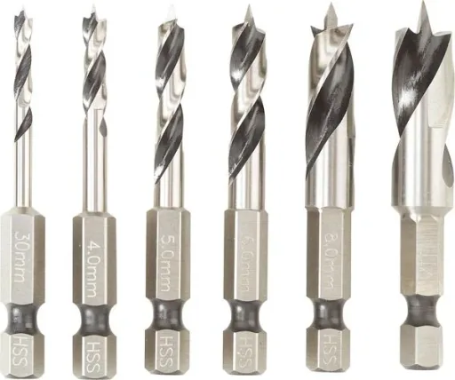 HSS Bohrer Set 6-teilig kurz, 1/4", 6-kant für Holz