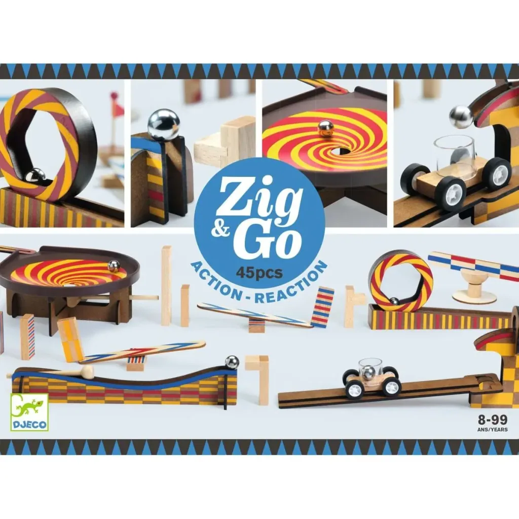 Djeco Baukasten, Denkspiel, Holzbaukasten - Zig & Go, 45 Teile