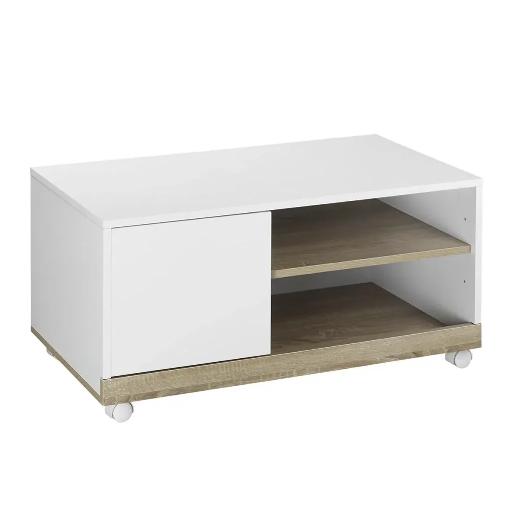 TV Schrank TV-Ständer mit 2 Rollen Spanplatte, Weiß, 80 x 45 x 39,5 cm